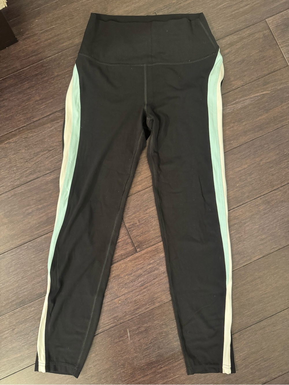 Splits59 Black Leggings with baby blue and white Side Stripes